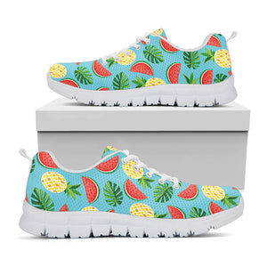 Tropical Watermelon And Pineapple Print White Sneakers