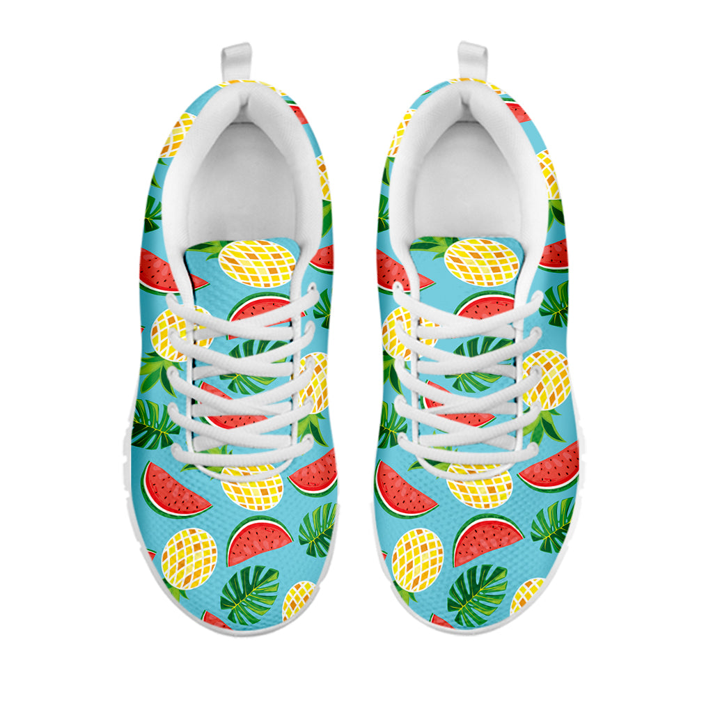 Tropical Watermelon And Pineapple Print White Sneakers