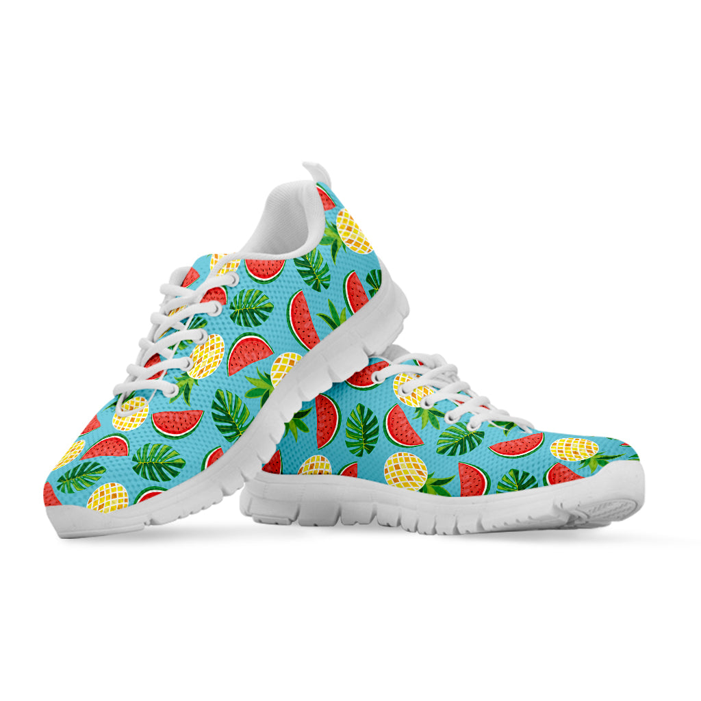 Tropical Watermelon And Pineapple Print White Sneakers