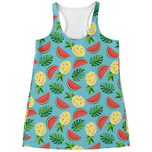 Tropical Watermelon And Pineapple Print Women's Racerback Tank Top