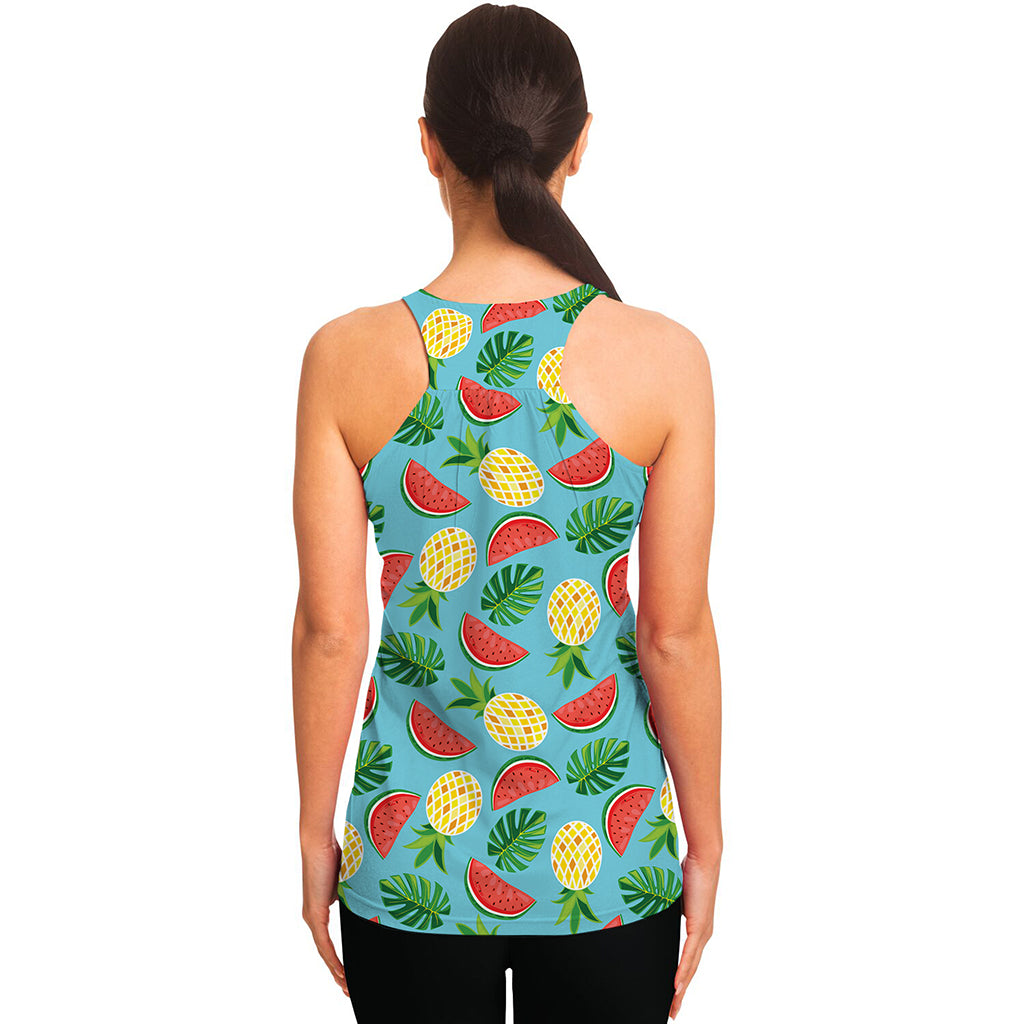 Tropical Watermelon And Pineapple Print Women's Racerback Tank Top