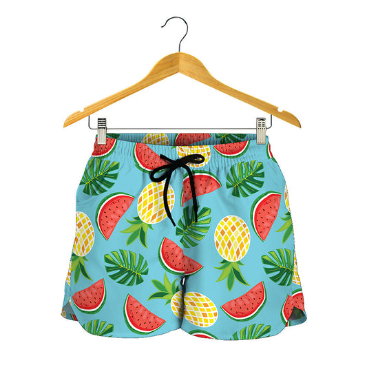 Tropical Watermelon And Pineapple Print Women's Shorts