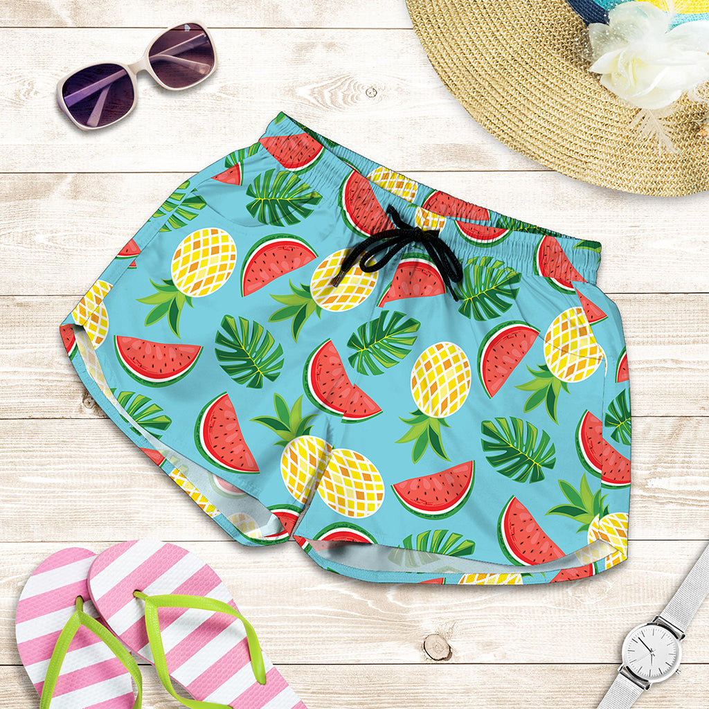 Tropical Watermelon And Pineapple Print Women's Shorts