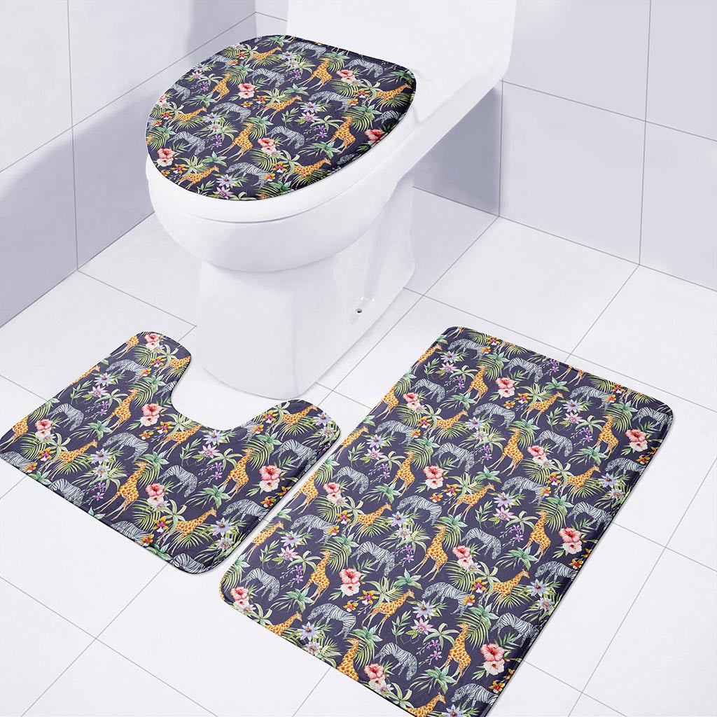 Tropical Zebra Giraffe Pattern Print 3 Piece Bath Mat Set