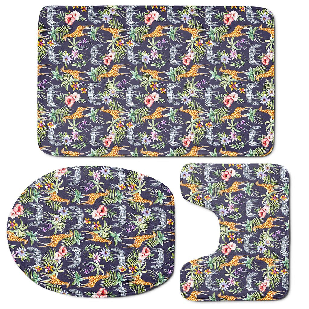 Tropical Zebra Giraffe Pattern Print 3 Piece Bath Mat Set