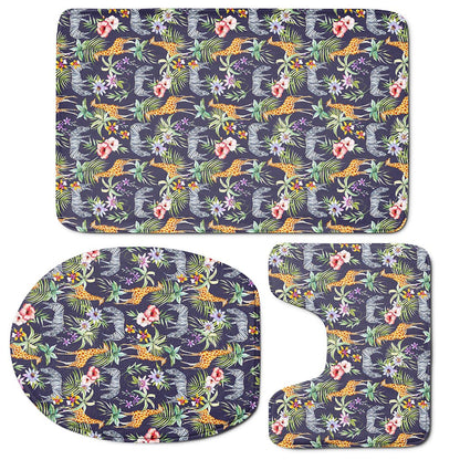 Tropical Zebra Giraffe Pattern Print 3 Piece Bath Mat Set