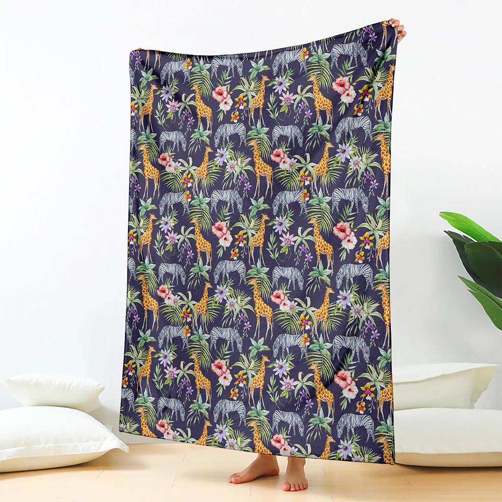 Tropical Zebra Giraffe Pattern Print Blanket