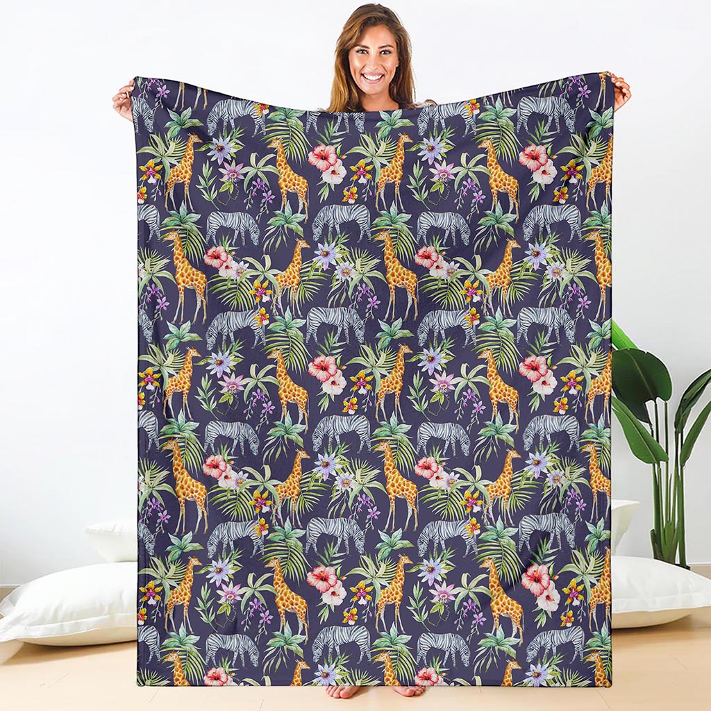 Tropical Zebra Giraffe Pattern Print Blanket