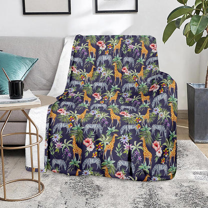 Tropical Zebra Giraffe Pattern Print Blanket