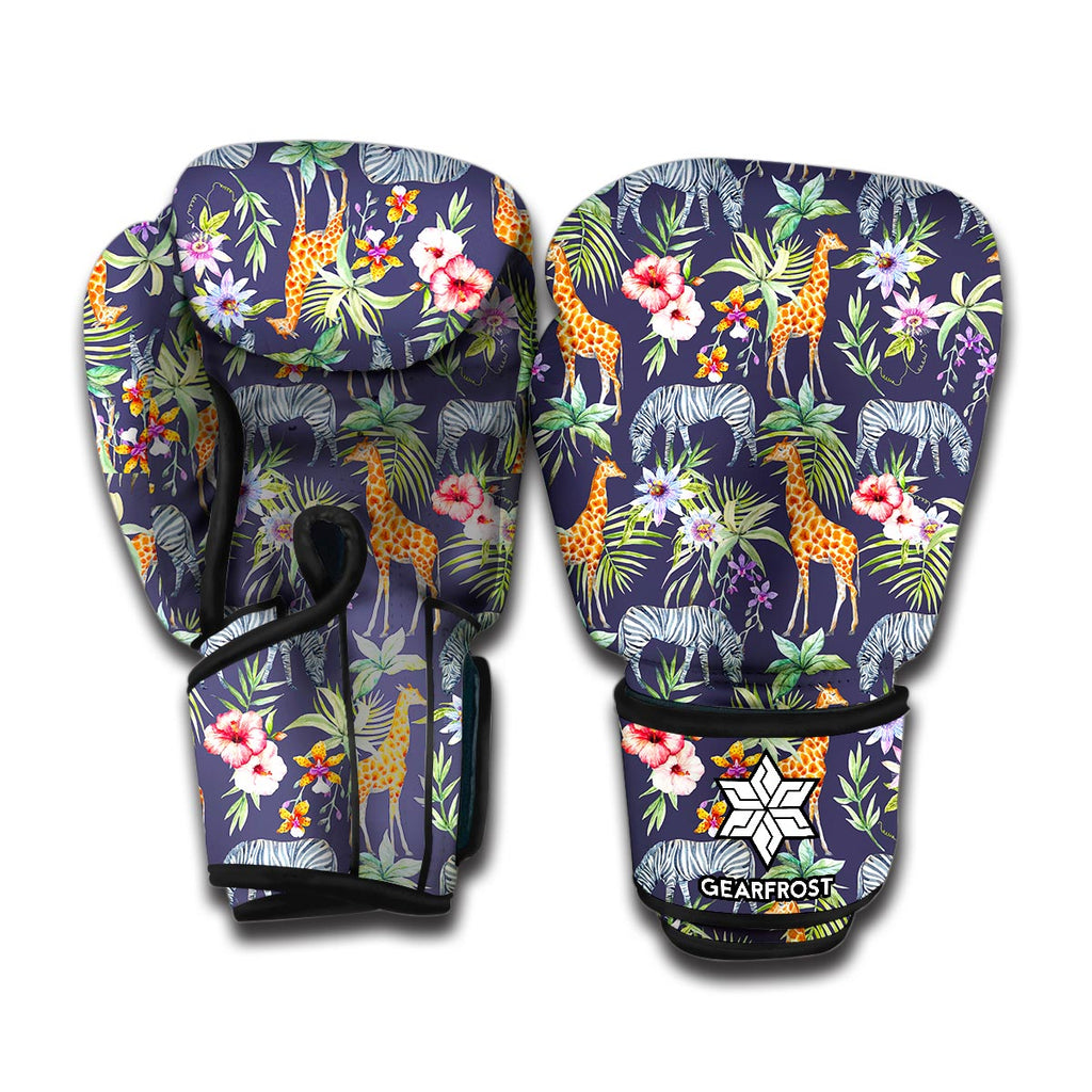 Tropical Zebra Giraffe Pattern Print Boxing Gloves