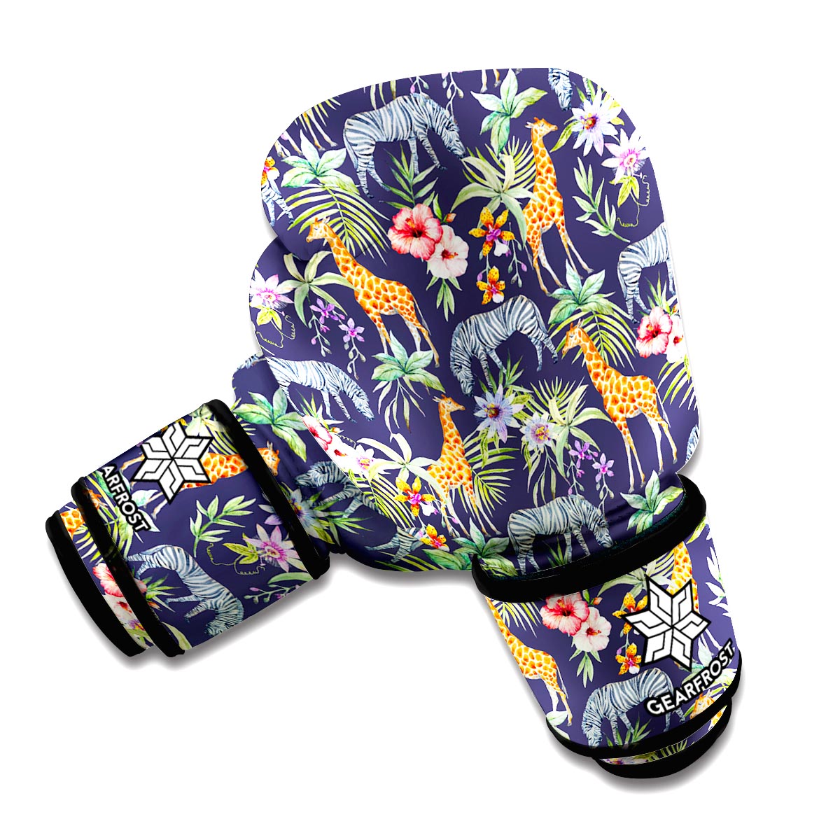 Tropical Zebra Giraffe Pattern Print Boxing Gloves