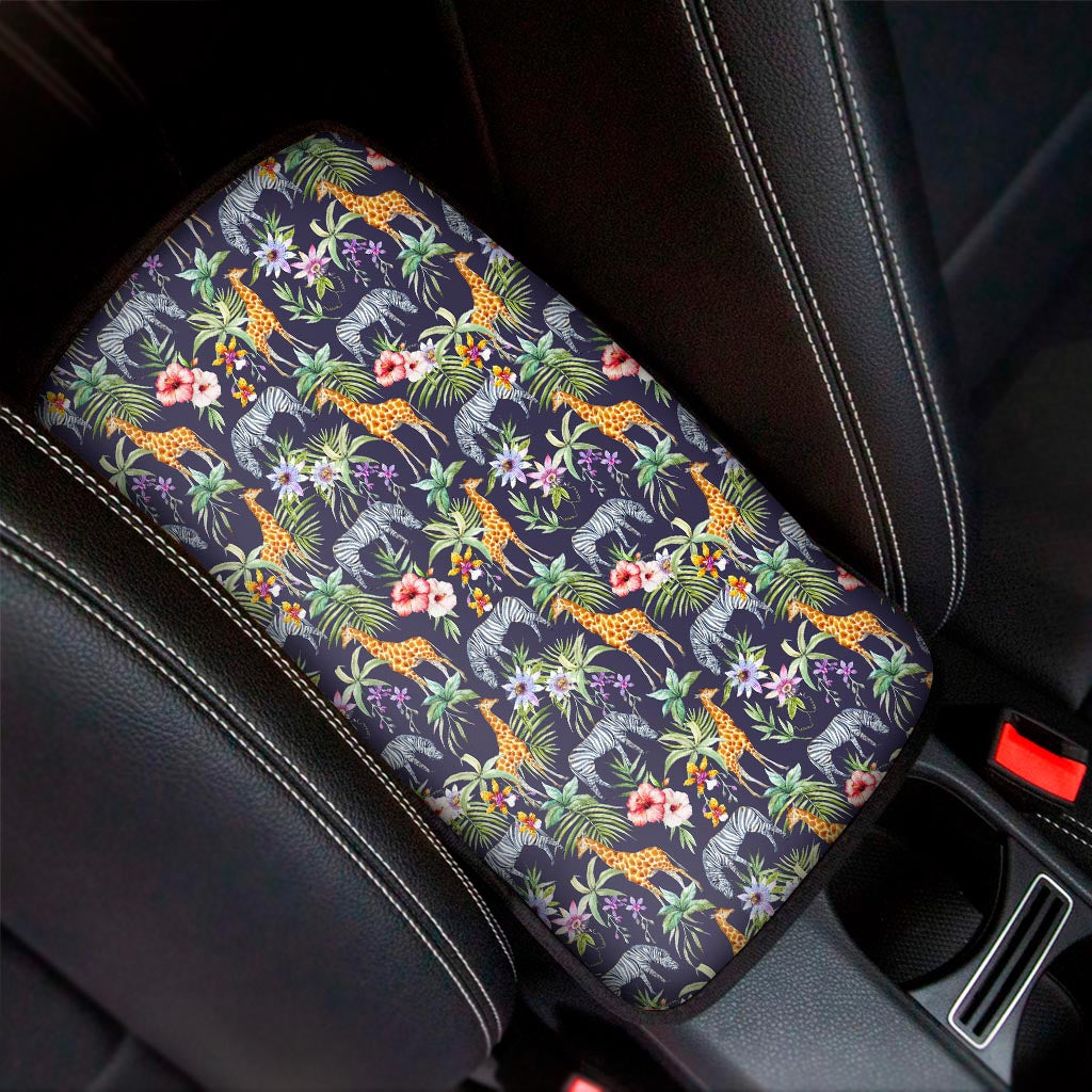 Tropical Zebra Giraffe Pattern Print Car Center Console Cover