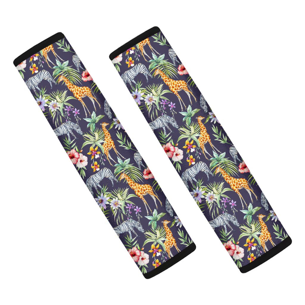 Tropical Zebra Giraffe Pattern Print Car Seat Belt Covers