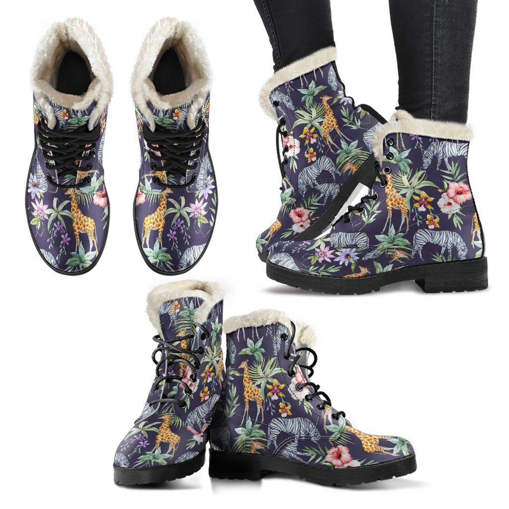 Tropical Zebra Giraffe Pattern Print Comfy Boots GearFrost