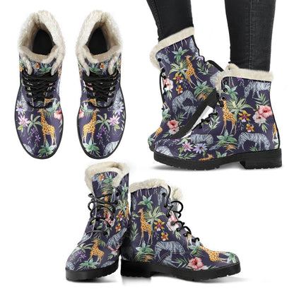 Tropical Zebra Giraffe Pattern Print Comfy Boots GearFrost