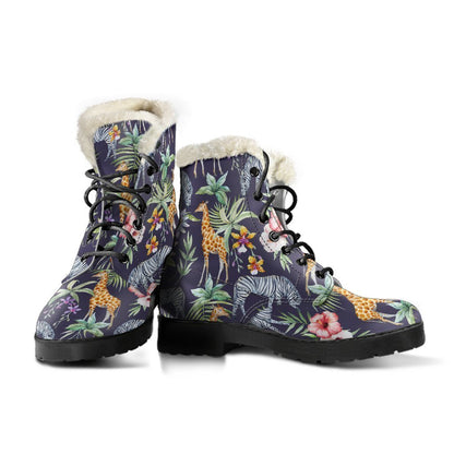 Tropical Zebra Giraffe Pattern Print Comfy Boots GearFrost