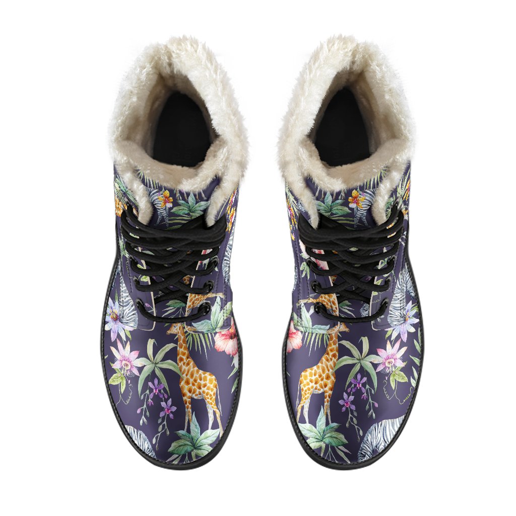 Tropical Zebra Giraffe Pattern Print Comfy Boots GearFrost
