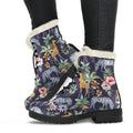 Tropical Zebra Giraffe Pattern Print Faux Fur Leather Boots