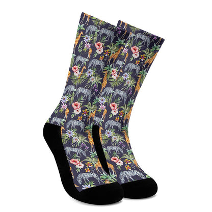 Tropical Zebra Giraffe Pattern Print Crew Socks