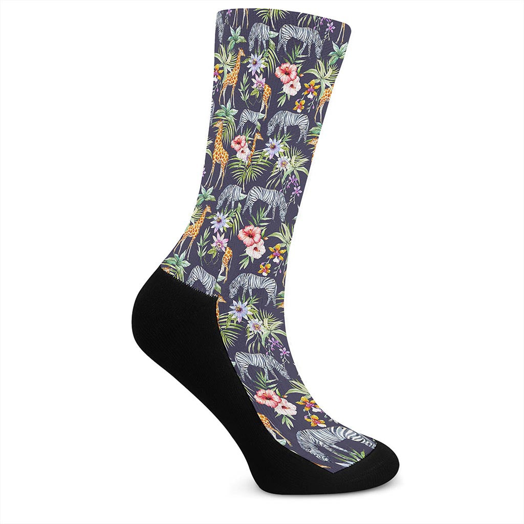 Tropical Zebra Giraffe Pattern Print Crew Socks