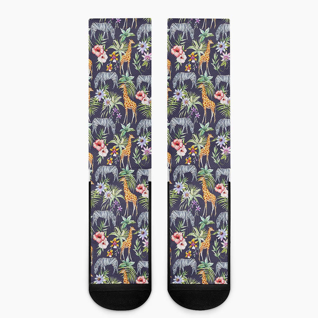 Tropical Zebra Giraffe Pattern Print Crew Socks
