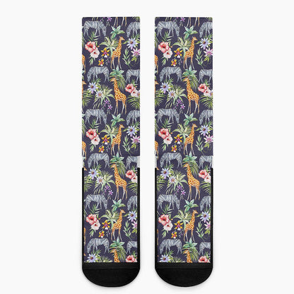Tropical Zebra Giraffe Pattern Print Crew Socks