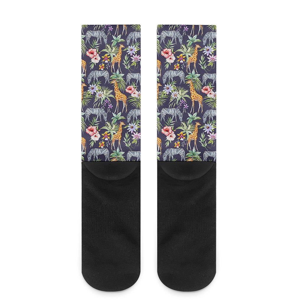Tropical Zebra Giraffe Pattern Print Crew Socks