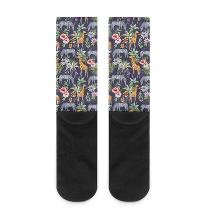 Tropical Zebra Giraffe Pattern Print Crew Socks