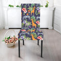 Tropical Zebra Giraffe Pattern Print Dining Chair Slipcover