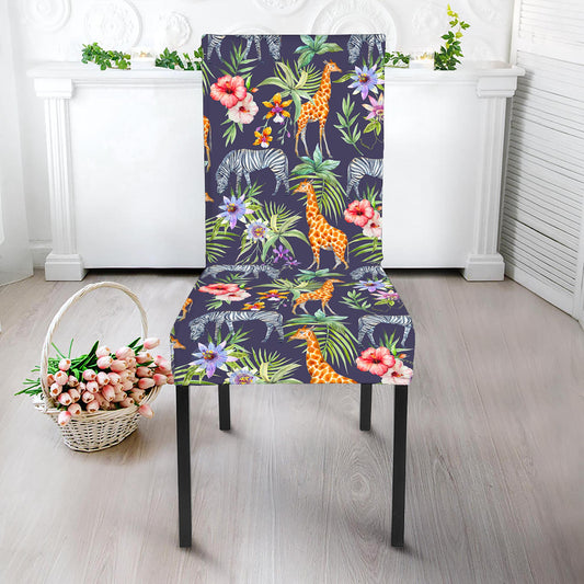 Tropical Zebra Giraffe Pattern Print Dining Chair Slipcover