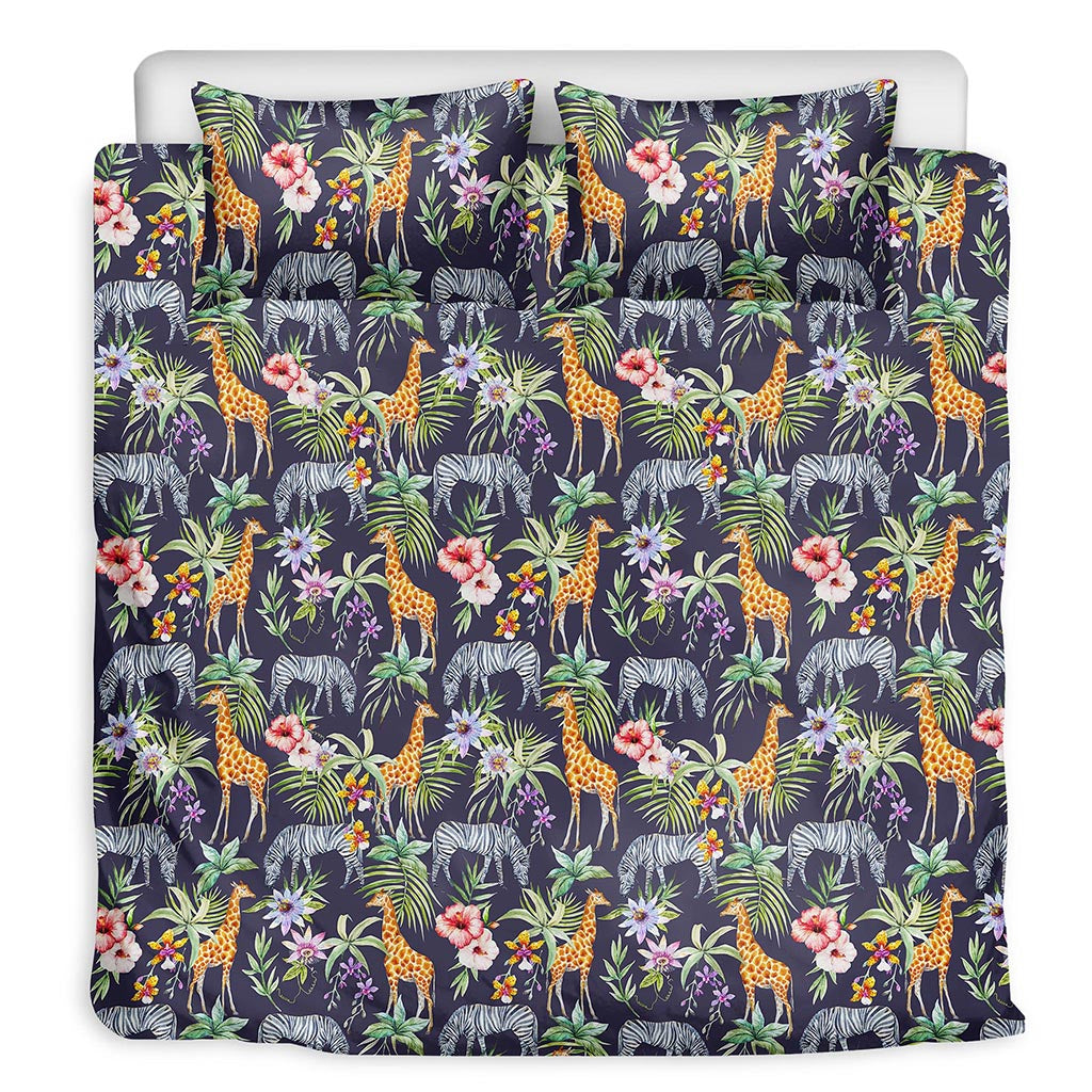 Tropical Zebra Giraffe Pattern Print Duvet Cover Bedding Set