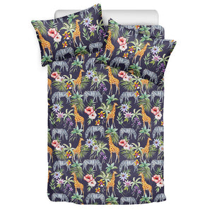 Tropical Zebra Giraffe Pattern Print Duvet Cover Bedding Set