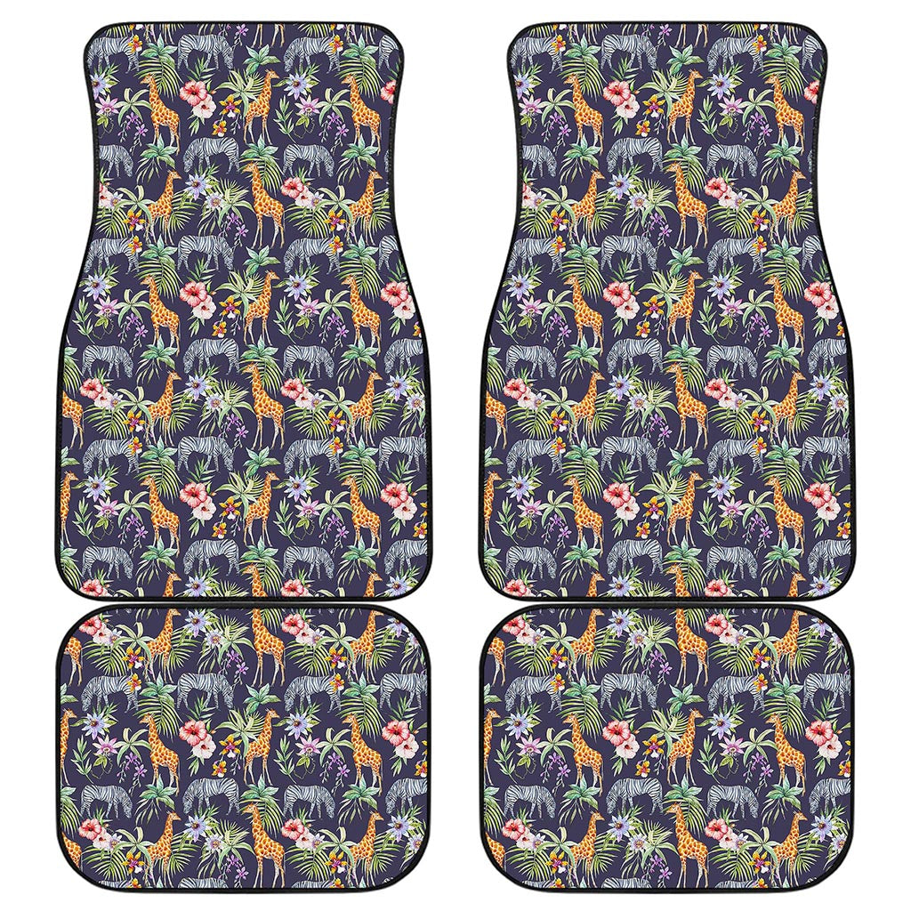 Tropical Zebra Giraffe Pattern Print Front and Back Car Floor Mats