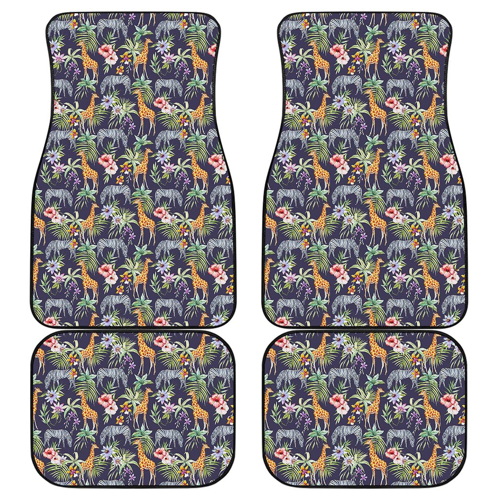 Tropical Zebra Giraffe Pattern Print Front and Back Car Floor Mats