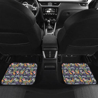Tropical Zebra Giraffe Pattern Print Front and Back Car Floor Mats