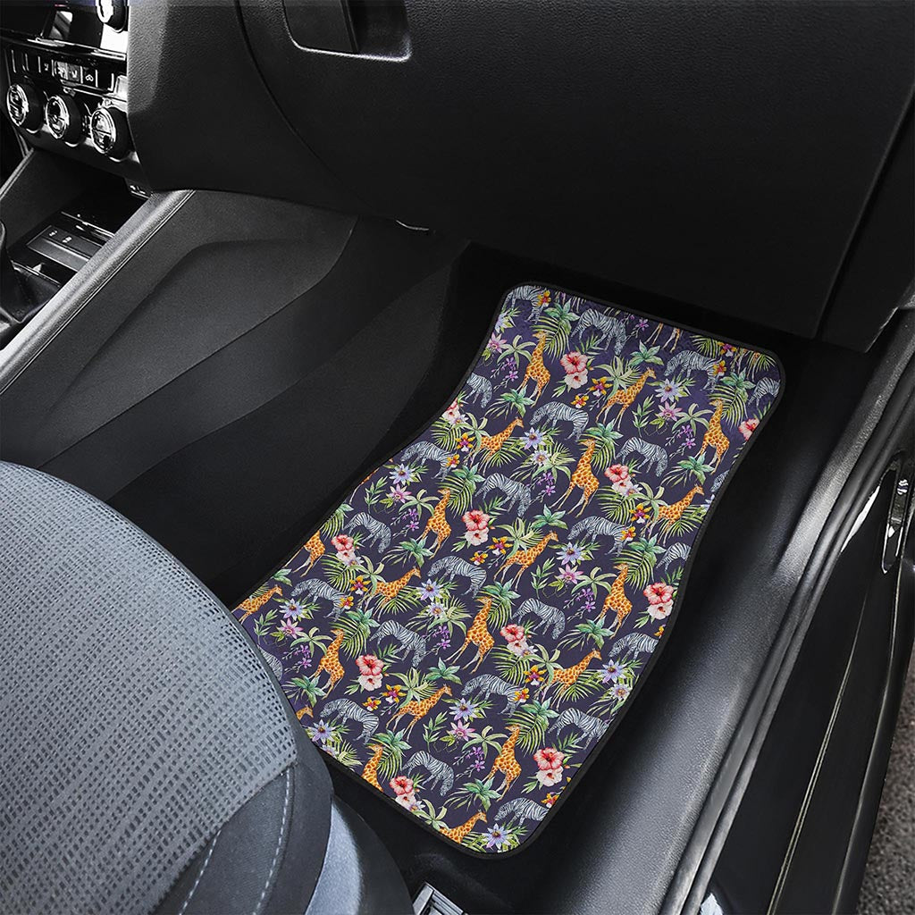 Tropical Zebra Giraffe Pattern Print Front and Back Car Floor Mats