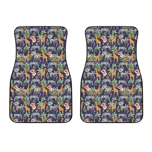 Tropical Zebra Giraffe Pattern Print Front Car Floor Mats
