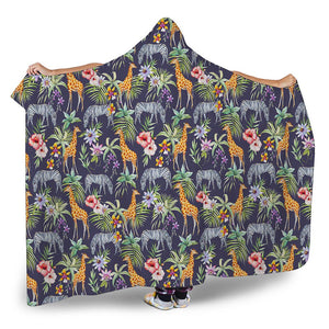 Tropical Zebra Giraffe Pattern Print Hooded Blanket