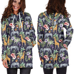 Tropical Zebra Giraffe Pattern Print Hoodie Dress GearFrost