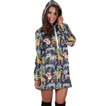 Tropical Zebra Giraffe Pattern Print Hoodie Dress GearFrost