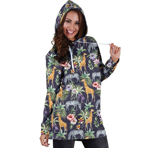 Tropical Zebra Giraffe Pattern Print Hoodie Dress GearFrost