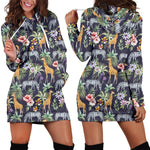 Tropical Zebra Giraffe Pattern Print Hoodie Dress GearFrost