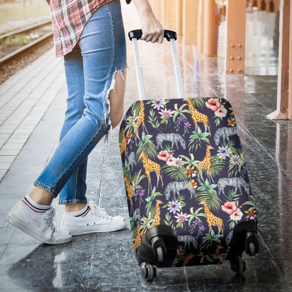 Tropical Zebra Giraffe Pattern Print Luggage Cover GearFrost
