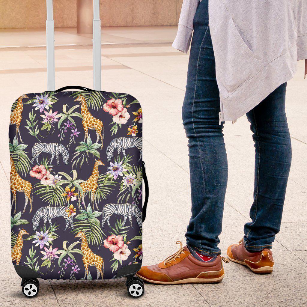 Tropical Zebra Giraffe Pattern Print Luggage Cover GearFrost