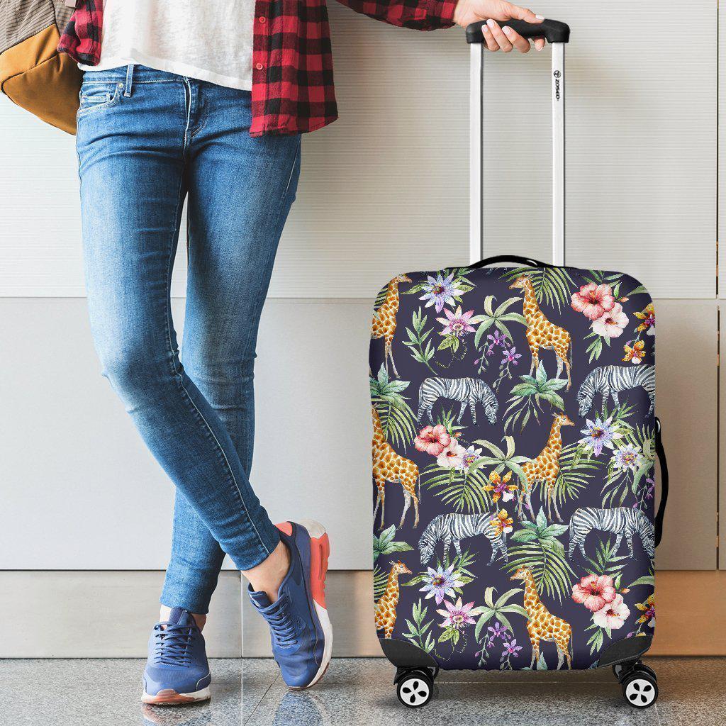 Tropical Zebra Giraffe Pattern Print Luggage Cover GearFrost