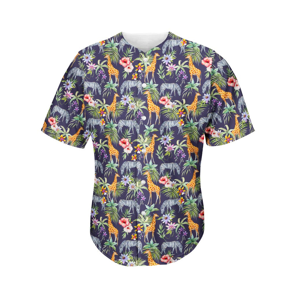 Tropical Zebra Giraffe Pattern Print Men's Baseball Jersey