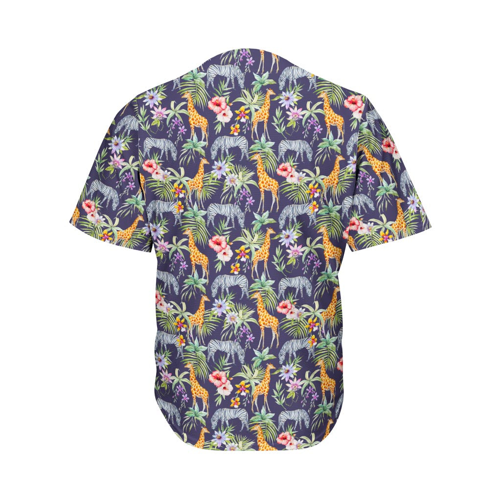 Tropical Zebra Giraffe Pattern Print Men's Baseball Jersey