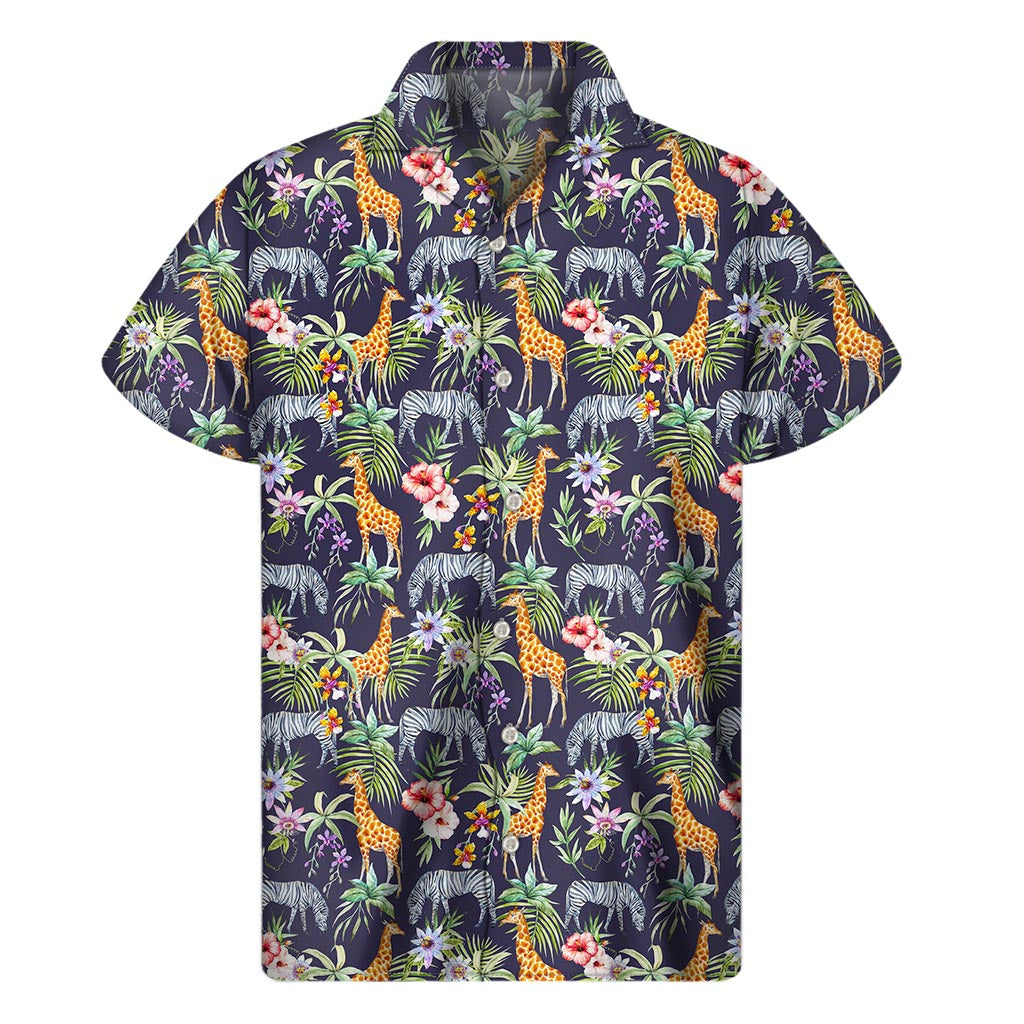 Tropical Zebra Giraffe Pattern Print Men's Short Sleeve Shirt