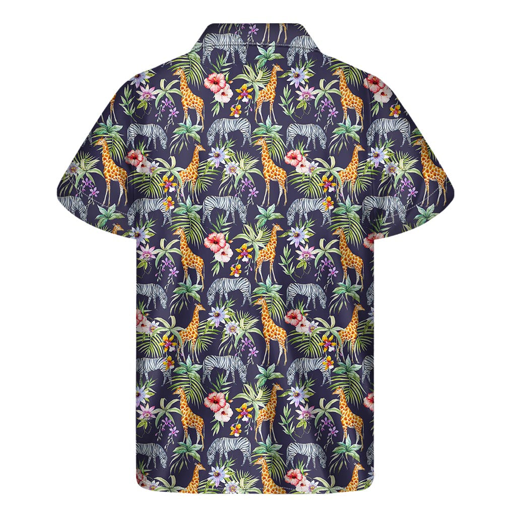 Tropical Zebra Giraffe Pattern Print Men's Short Sleeve Shirt