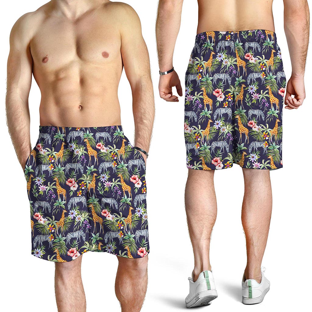 Tropical Zebra Giraffe Pattern Print Men's Shorts